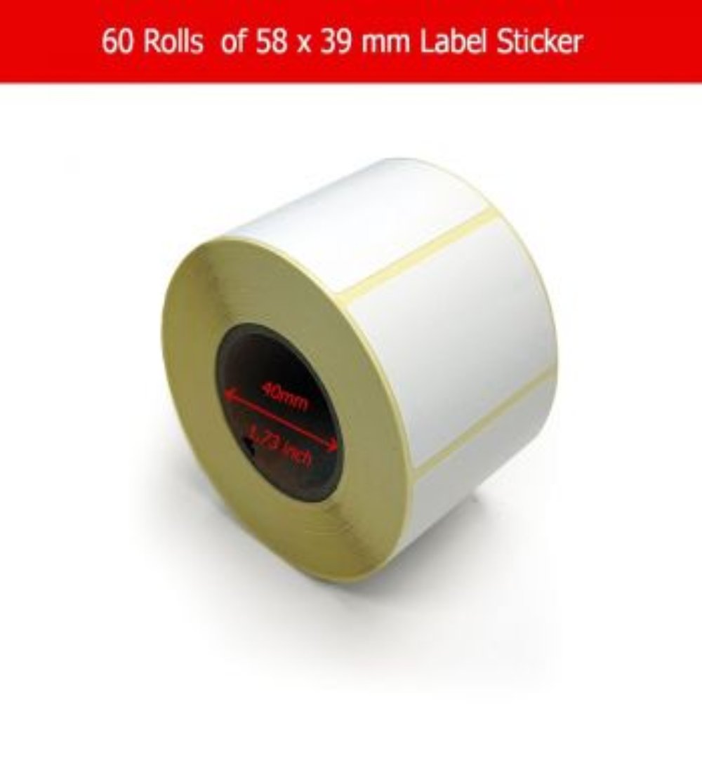 Barcode Direct Thermal Labels 58MM x 39MM, 800 Labels per Roll, 40 mm Core, 60 Rolls