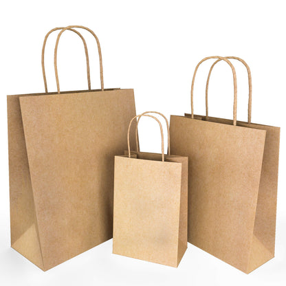 Brown Paper Bags with Handles - 250 pcs/box